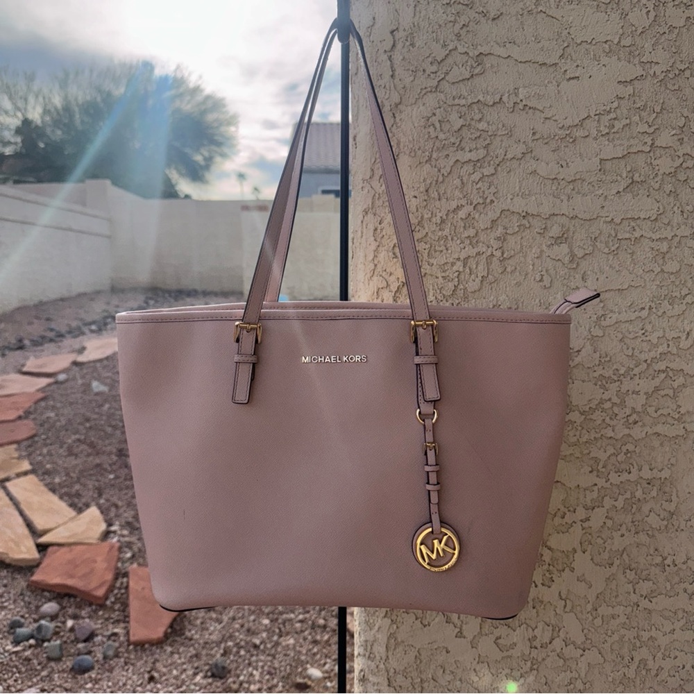 Michael Kors Medium Top-Zip Leather Multifunction Tote Soft Pink gold  bag
